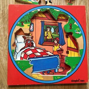 VINTAGE Wooden Red Riding Hood Fairy Tale Puzzle by "Simplex"